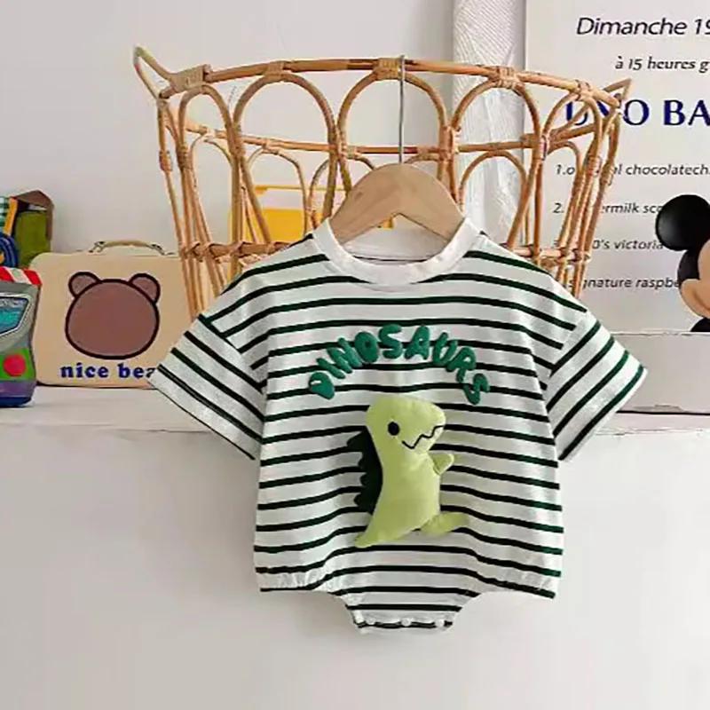 MILANCEL 2024 New Baby Clothing Newborn Boys Cartoon Dinosaur Stripes Bodysuit Korean style Toddler Girls Thin Summe